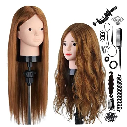 SZCY LLC 23,5 pouces 80% cheveux réels formation tête beauté maquillage coiffure mannequin poupée avec support de pince de Table + ensemble de tresses DIY