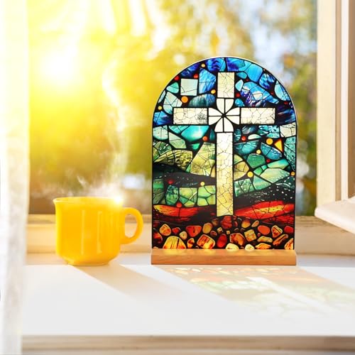 KOMI Cross Stand Catholic Ornament Statue Acrylic Desk Sign Tabletop Decor Home Altar Decor Christian Gifts