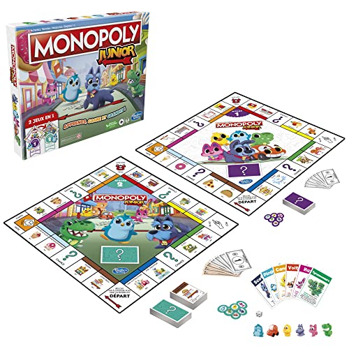 Hasbro Gaming Jeu de société Monopoly Junior, plateau de jeu recto-verso, 2 jeux en 1, jeu Monopoly pour jeunes enfants ; jeux pour enfants, jeux juniors (version française) – Image 6