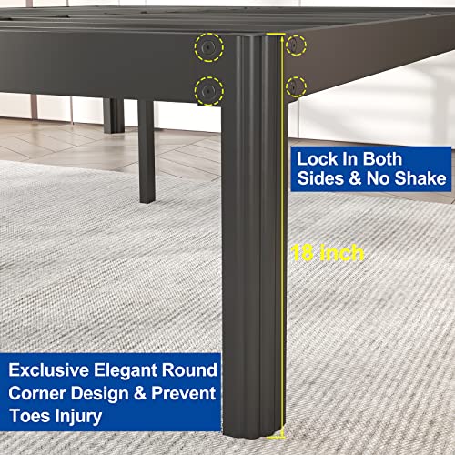 Comasach 18-Inch Full-Bed-Frame With Round-Corner Leg, No Box-Spring Needed, Heavy Duty Non Slip Metal Platform-Bed Frame, Noise Free Mattress Foundation Support To 4000 Lbs, Black #TOP4