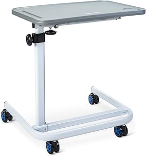 OasisSpace Overbed Table, Hospital Bed Table with Holder, Adjustable Over Bedside with Wheels for Hospital and Home Use - Laptop, Reading, Eating Cart Stand - Bedridden, Elderly, Senior
