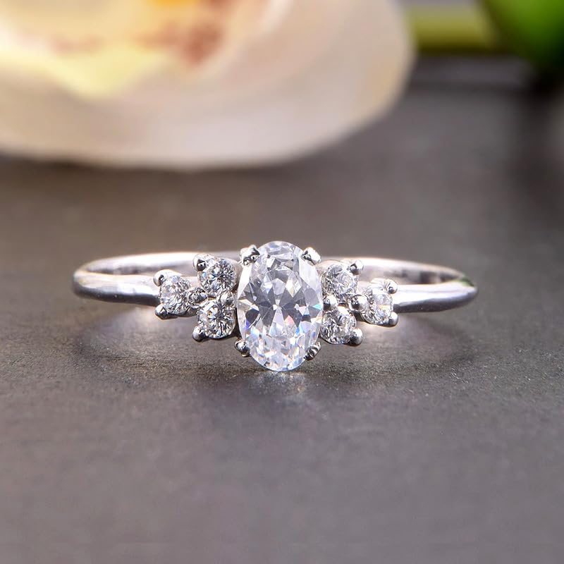 FLYYQMIAO Classic 2 Carats Oval Cut Diamond Wedding Engagement Ring for Women 925 Sterling Silver Cubic Zirconia CZ White Gold Plated Thin Band Solitaire Princess Bridal Ring for Her 6#, XG-Q469-062
