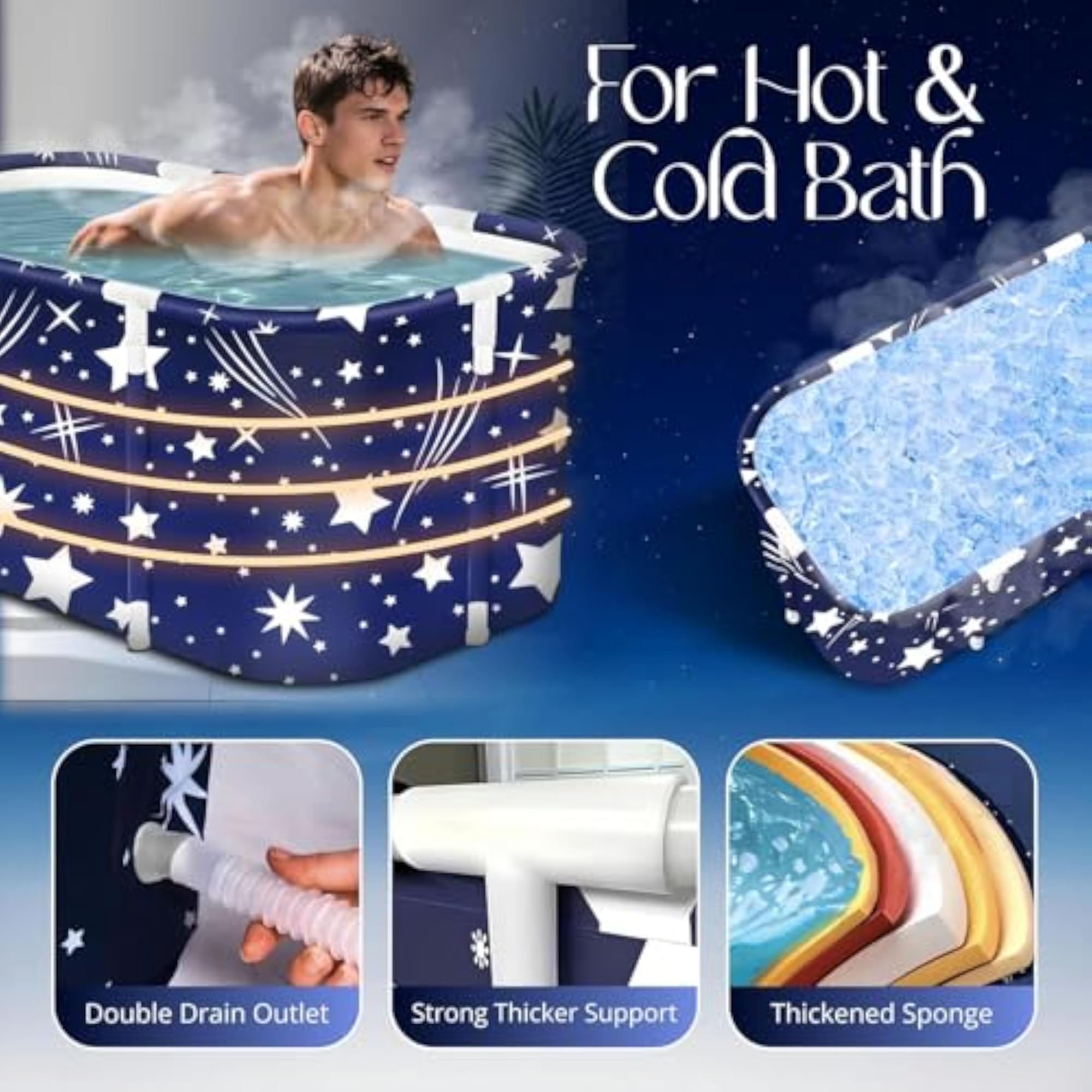 Foldable Portable Bathtub, Large Plastic Spa Tub for Home