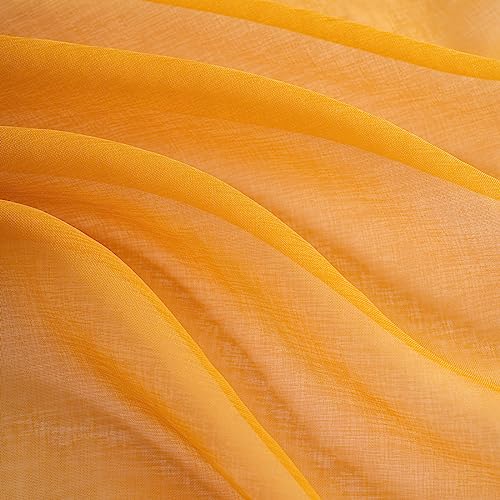 Image of Sheer Curtains 45 Inch Length for Living Room Bedroom, Rod Pocket Polyester Semi Sheer Privacy Drapes, Window Treatments Semi Crinkle Curtain Panels for Kitchen Doorway Divider, Yellow, 52 inch Wx 45 inchL
