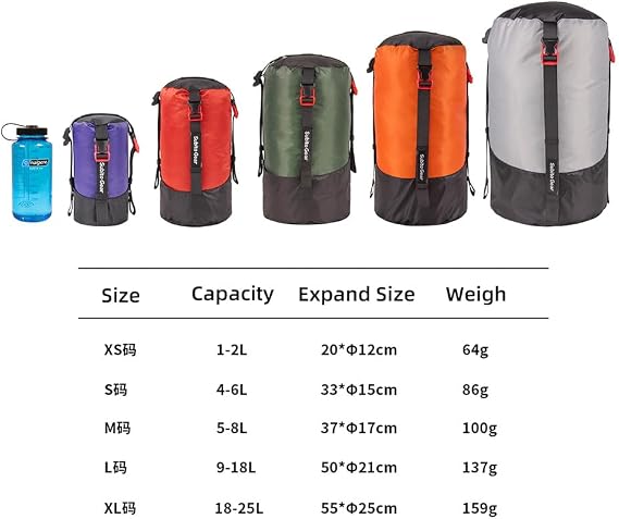 Lightweight Compression Stuff Sack 1-2L Waterproof Polyester Compression Bag for Camping Hiking Backpacking