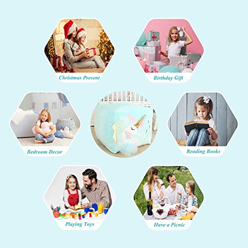 Anzitinlan Blue Unicorn Bean Bag Chair, Zipper Storage Bean Bag For Organizing Stuffed Animals, Gifts For Girls Room Decor, Super Soft Velvet Fabric Large Size Cover Only #TOP5