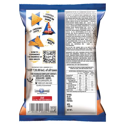 Image of Bingo! Mad Angles Very Peri Peri | Spicy & Crunchy| Premium Corn-Based Triangle Chips Pack for Snacks - 64g /60g ( weight may vary)