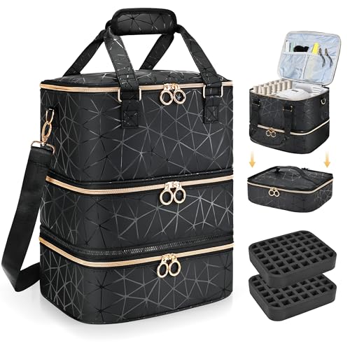 YUYAFN Large Nail Polish Organizer Bag Holds 84 Bottles Nail Polish and a Nail Lamp, PU Leather Nail Kit Storage Carrying Case, Removable Portable Travel Nail Art Tool Storage