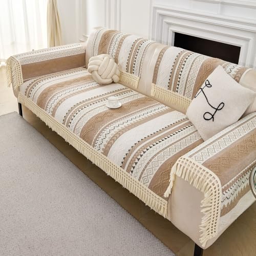 Image of HOMETHREADS Innovative European Premium Style Anti Slip Cotton Sofa Cover Mat with PVC Backing for Non-Slip Comfort (Beige, 1Pc Backrest | 70x70cm)