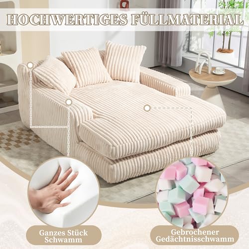 ZYLOYAL10 Cord-Schlafsofa Cloud Couch mit 3 weichen Kissen, bequemes Einzelsitz-Bodensofa für Wohnzimmer Wohnung Büro (Beige)