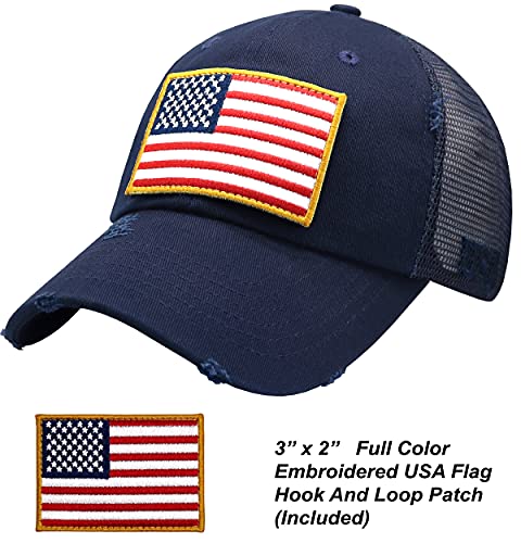 Image of Antourage American Flag Unconstructed Unisex Mesh Snapback Baseball Hat Cap for Men and Women +2 Patriotic Patches Included