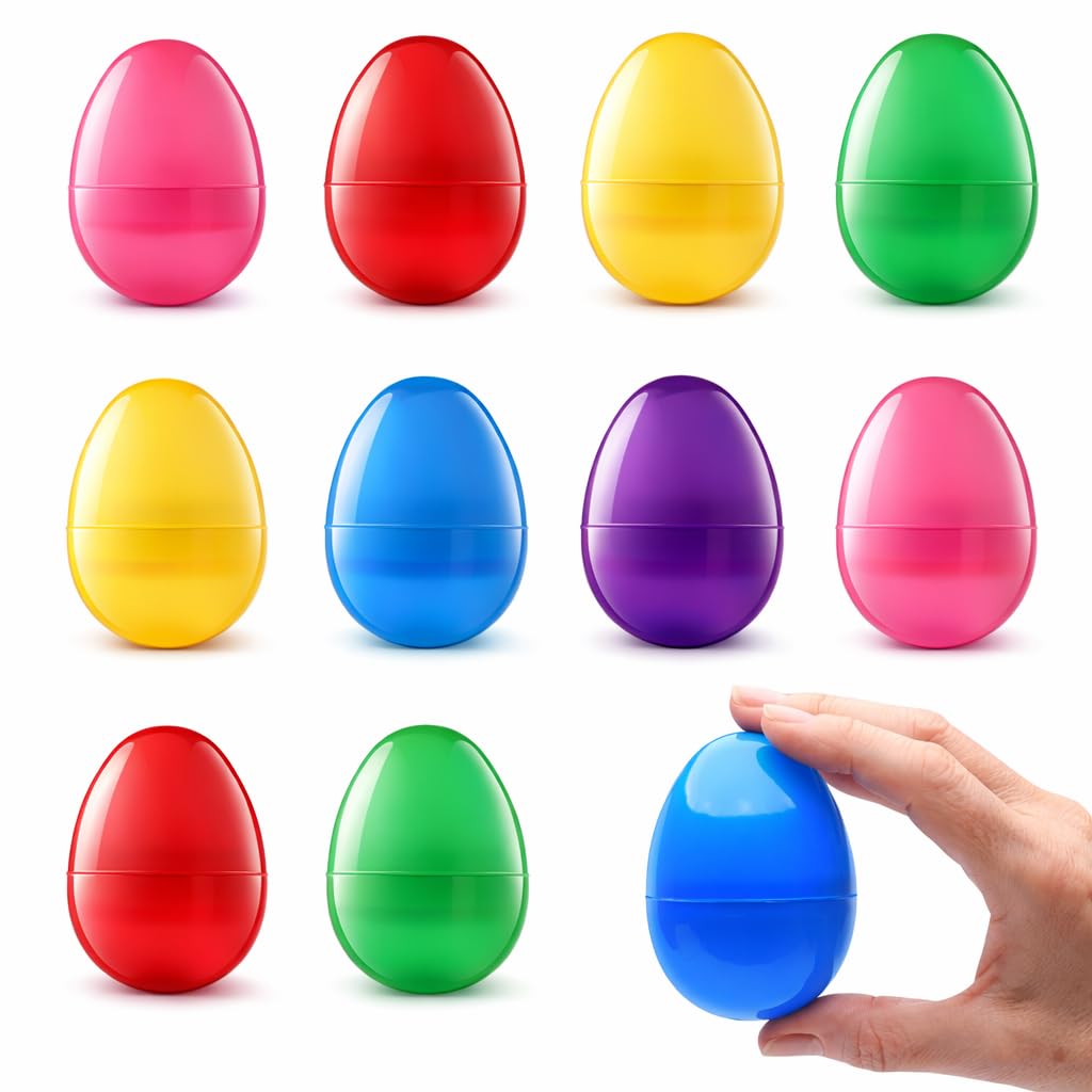 Easter Eggs 3” - Bright Fillable Capsule Egg – 12Ct Basket Stuffers Empty Large Enough To Hold Toy And Candy Plastic Filler Bulk Hunt Kids Surprise