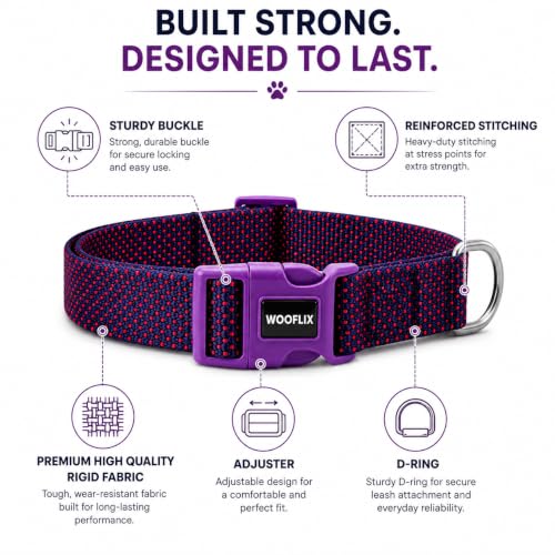 Image of Wooflix Premium Adjustable Dog Collar for Small, Medium & Large Breed Dogs | Heavy Duty Nylon Dog Neck Belt with Strong Buckle & D-Ring for Walking, Training & Daily Use (Purple, Extra Large)