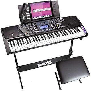 RockJam 61 Key Keyboard Piano With LCD Display Kit, Keyboard Stand, Piano Bench, Headphones, Simply Piano App & Keynote Stickers