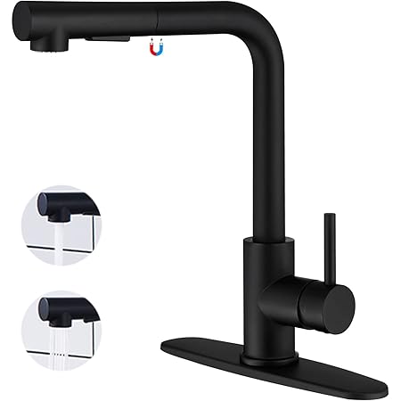 Kitchen Faucets, CREA Stainless Steel Bar Sink Faucet with Pull Down Sprayer, Modern Matte Black Single Handle RV Faucet