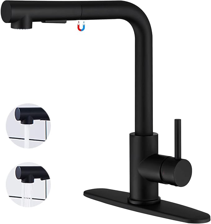 CREA Sink Faucet,Matte Black Kitchen Faucet with PullOut Sprayer