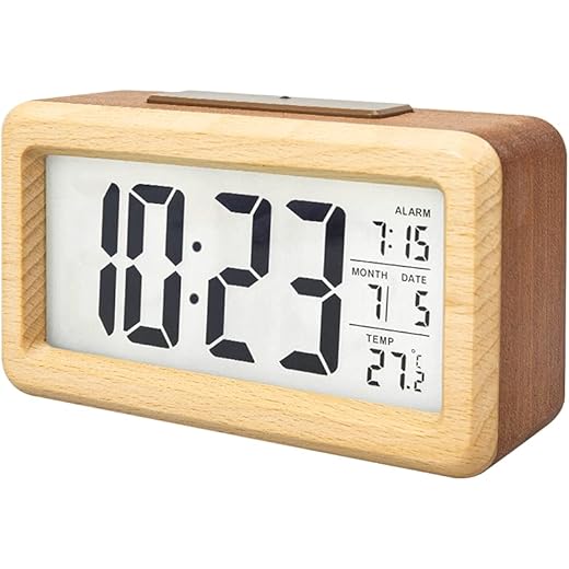 Everwood Wooden Digital Alarm Clock with Sensor