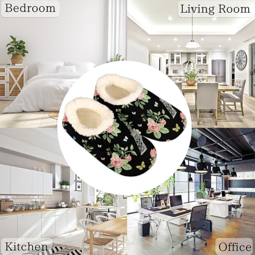 Roses Eiffel Tower Slippers for Women Slipper Socks Soft Fuzzy House Slippers Shoes for Indoor Bedroom, Winter Cozy Christmas Gifts 6