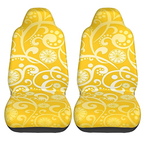 黄色 北欧 レモン柄 抽象 ペイズリー シートカバー 2枚 前席 防汚 カーシートカバー シートエプロン クッション 軽自動車 普通車 ブラック 運転席 助手席 座席 おしゃれ 車用 シート カバー プレゼント W160