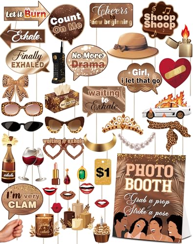 READIGO 40PCS Exhale Night Party Decorations Women Empowerment Photo Booth Props with Tabletop Sign Girls Night Party Supplies for Birthday and Friendship Celebrations