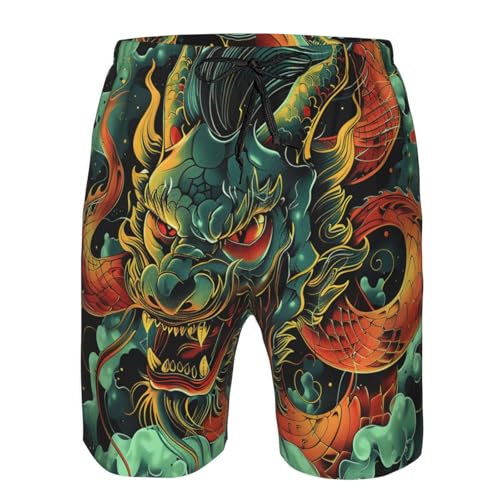 Men's Quick Dry Swim Shorts Demon Dragon Asian Japanese Style Green Beach Trunks with Pockets3