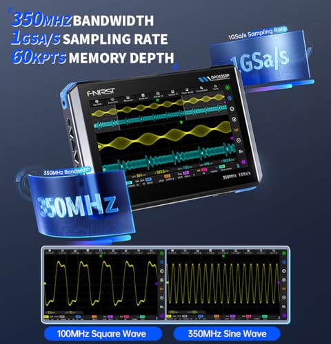 Image of FNRSI DPOS350P 4-in-1 Oscilloscope, 350MHz Digital Phosphor Scope + 50MHz Signal Generator + 350MHz Spectrum Analyzer + 50MHz FRA, 1GSa /s, 7 inch Touchscreen, Portable Lab Analyzer with Fast Charging