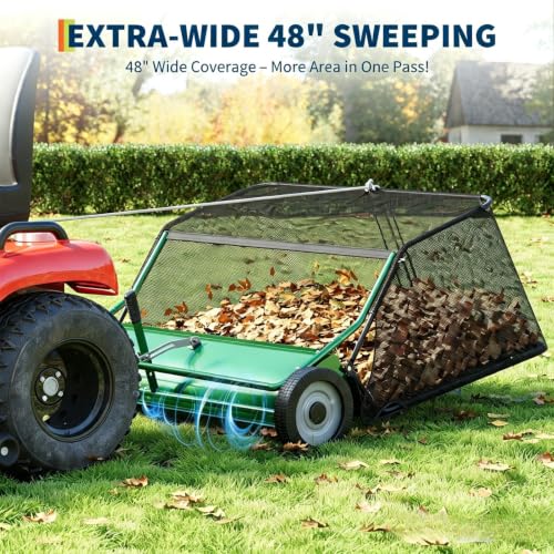Image of 48 inch Large Capacity Pull Behind Lawn Sweeper with Adjustable Sweeping Height
