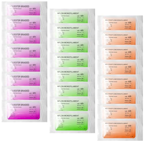 24 pièces de matériel de suture avec aiguilles d’entraînement – Kit de suture chirurgicale de recharge Aiguille et fil Set, Kit de suture de plaie supplémentaire...