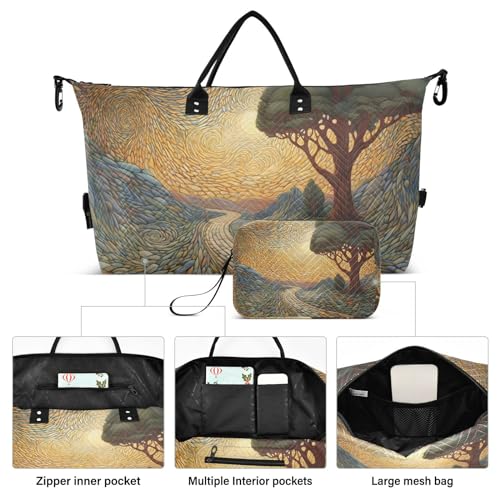 Large Travel Duffel Bag, Road and Tree Sports Tote Gym Bag, Shoulder Weekender Overnight Bag for Women Men, Carry On Luggage with Toiletry Bags2