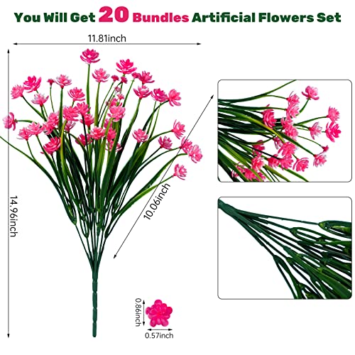 Lnoicy 20Pcs Artificial Flowers For Outdoor,Plastic Flowers Decoration, Uv Resistant Faux Flowers Shrubs, Artificial Plants For Indoor Outside Garden Home Wedding Farmhouse(Pink) #TOP1