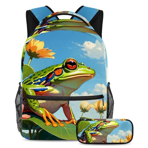Cartable tendance multicolore fille et garçon, grand sac à dos école 40cm avec trousse