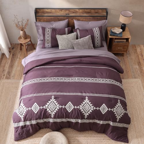 Image of MaiReve Embroidery Full Size Comforter Set 7 Pieces Purple Bed in a Bag