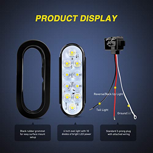 Nilight TL-09 6 Inch Oval White Led Trailer Tail Lights 2Pcs 10 Led W/Flush Mount Grommets Plugs Ip67 Waterproof Reverse/Back Up Trailer Lights thumb #2