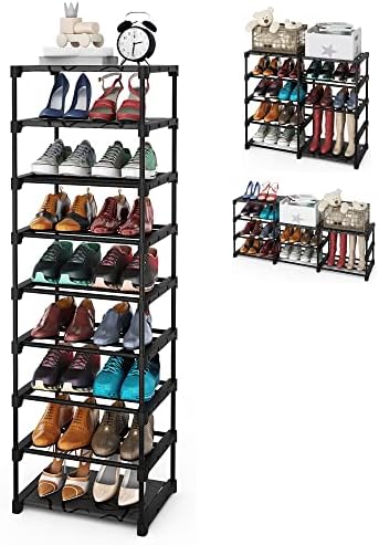VIZUN 9 Tier Shoe Rack for Entryway, 4 Thickened Steel Pipes per Layer, Vertical Shoe Organizer Storage Free Standing, Sturdy Multi Function Metal Shoe Shelf Black