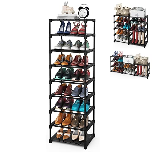 Vizun 9 Tier Shoe Rack For Entryway, 4 Thickened Steel Pipes Per Layer, Vertical Shoe Organizer Storage Free Standing, Sturdy Multi Function Metal Shoe Shelf Black #TOP21