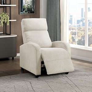 Lexicon Pushback Recliner Chair Armchair Push Back Recliner, Corduroy Chair with Solid Wood Frame and Metal Seat Base, Single Sofa Accent Chair for Living Room/Office/Apartment, Beige