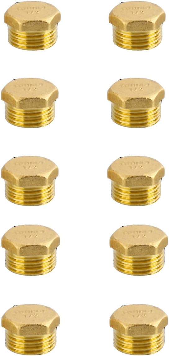 DN25 Brass Compression Cap Stop Valve Cap Brass Compression Cap Male Threaded for Water Pump Ports, Drain Pipes, Oil Sensor Holes, Engine Block Holes (10 Pieces)