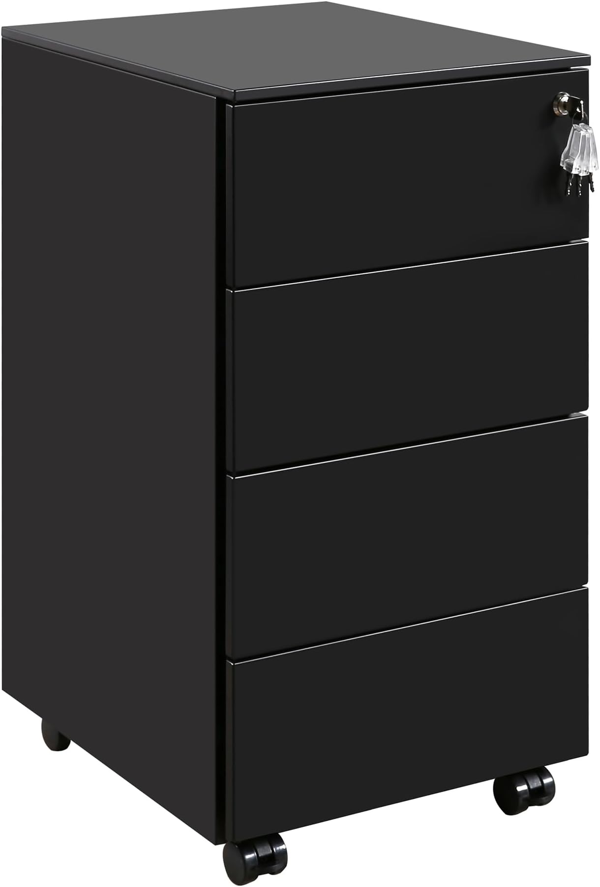 Rolling Container, Mobile Filing Cabinet with Lock, 4 Keys, 4 Drawers, Metal Cabinet, Pre-Assembled for Office, Home Office, Black