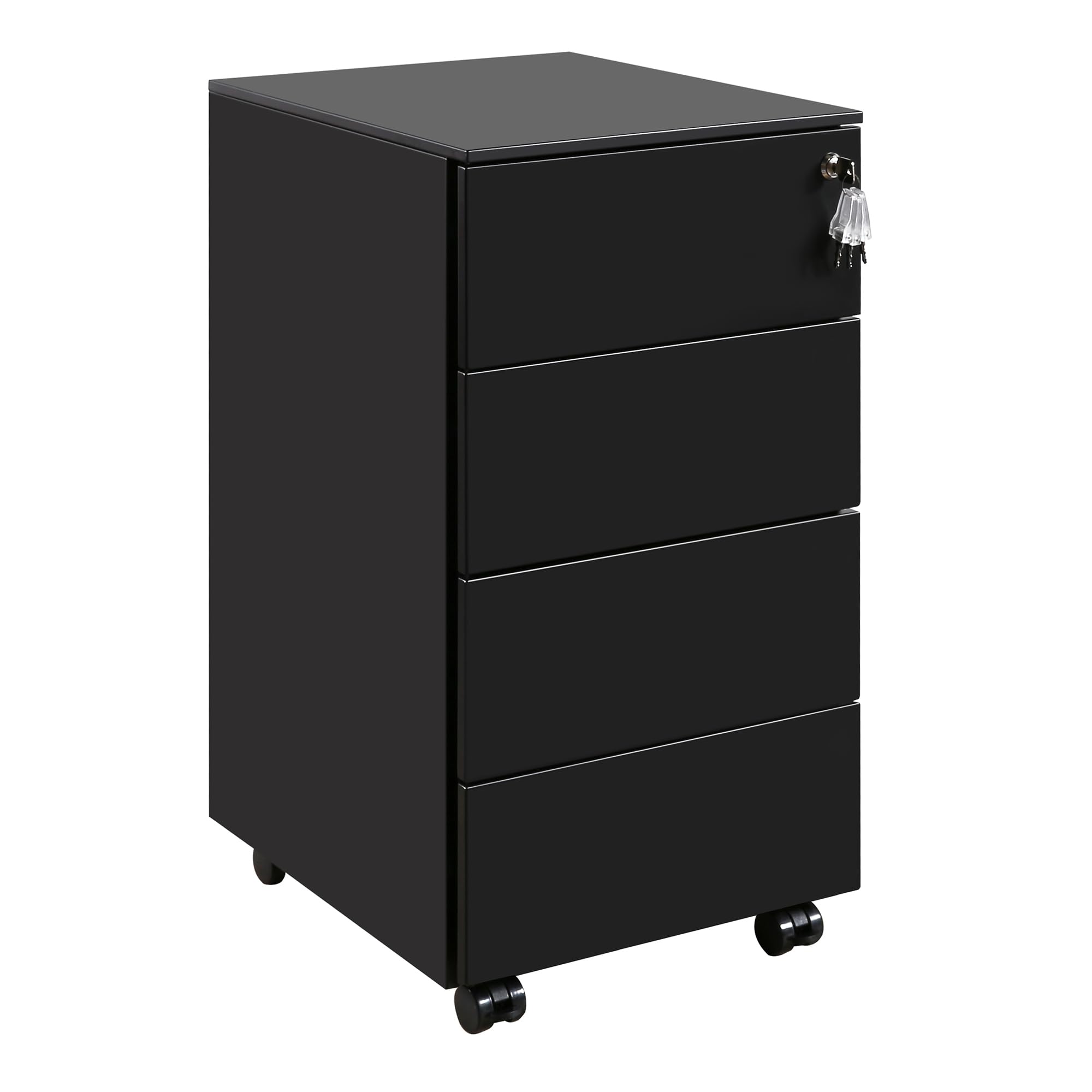 Rolling Container, Mobile Filing Cabinet with Lock, 4 Keys, 4 Drawers, Metal Cabinet, Pre-Assembled for Office, Home Office, Black