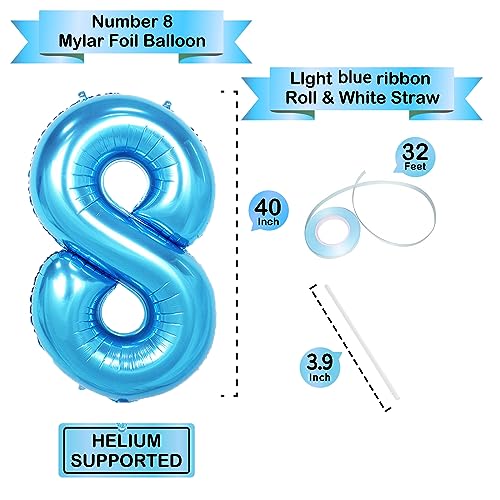 Image of 40 Inch Blue Number Balloons, Helium Mylar Foil Number Balloons for Birthdays, Number 8 Balloon for Party Wedding Bachelorette Birthday Bridal Shower Graduation Anniversary Celebration Party