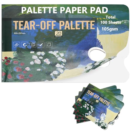 Paleta de papel de pintura desechable de 105 g/m² para mezclar acuarela y acrílico con 100 hojas