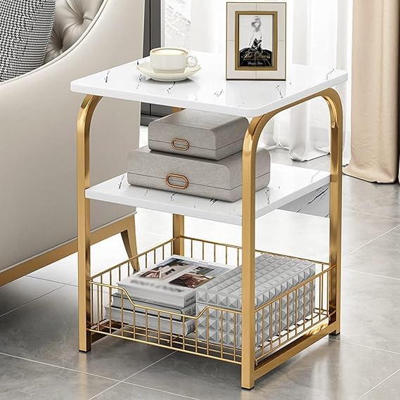 Small End Table, Slim Side Table for Small Space, Farmhouse Narrow Sofa Side Table w/Shelf and Drawer, Nightstand Bedside Table for Living Room, Bedroom