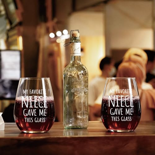 Opininqo Funny Gifts from Niece, My Favorite Niece Gave Me This Glass Stemless Wine Glass, Best Aunt Ever Easter Birthday Graduation Present, Promoted to Aunt Gift by Opininqo - Used condition - Image 6