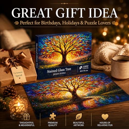 Rompecabezas Tree of Life para adultos, 1000 piezas, estilo vidrieras miniatura 7