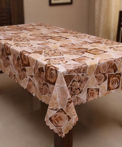 Image of Dakshya Industries PVC Waterproof Dining Table Cover 54x78 Inch for 6 Seater | Floral Printed Washable Oilproof Dustproof Table Cloth for Home Kitchen Dining Table (Elite Essence)