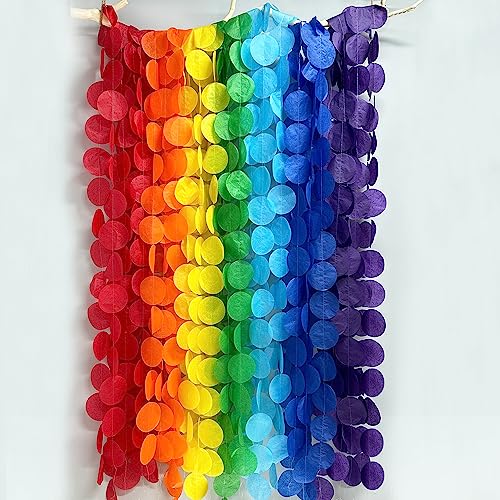 Image of 205Ft Rainbow Party Decorations Big Polka Dots Tissue Paper Backdrop Streamer Colorful Circle Dots Hanging Curtain Garland for Birthday Fiesta Carnival Wedding Engagement Pride Party Supplies
