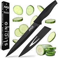 Axer Scharfe Messer Küche 20 cm - Fleischmesser Küchenmesser Sharf - Tranchiermesser Kochmesser Schneidemesser - Scharfes Küchenmesser - Kitchen Knife - Allzweckmesser, Schwarz