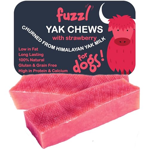 Fuzzl Yak Chews per Cani Gusto Fragola 140g Snack da Masticare Naturale con Latte di Yak Himalayano Confezione da 2 Pezzi