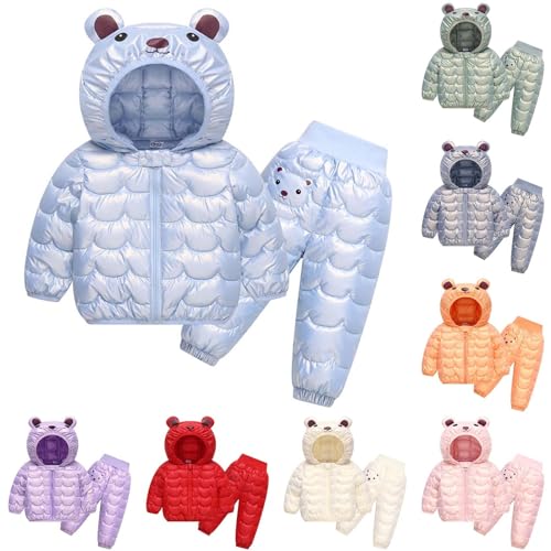 Baby Boys Girls Snowsuit 2 Piece Bear Ear Hooded Puffer Down Jacket and Elastic Waist Snow Pants Winter Sets