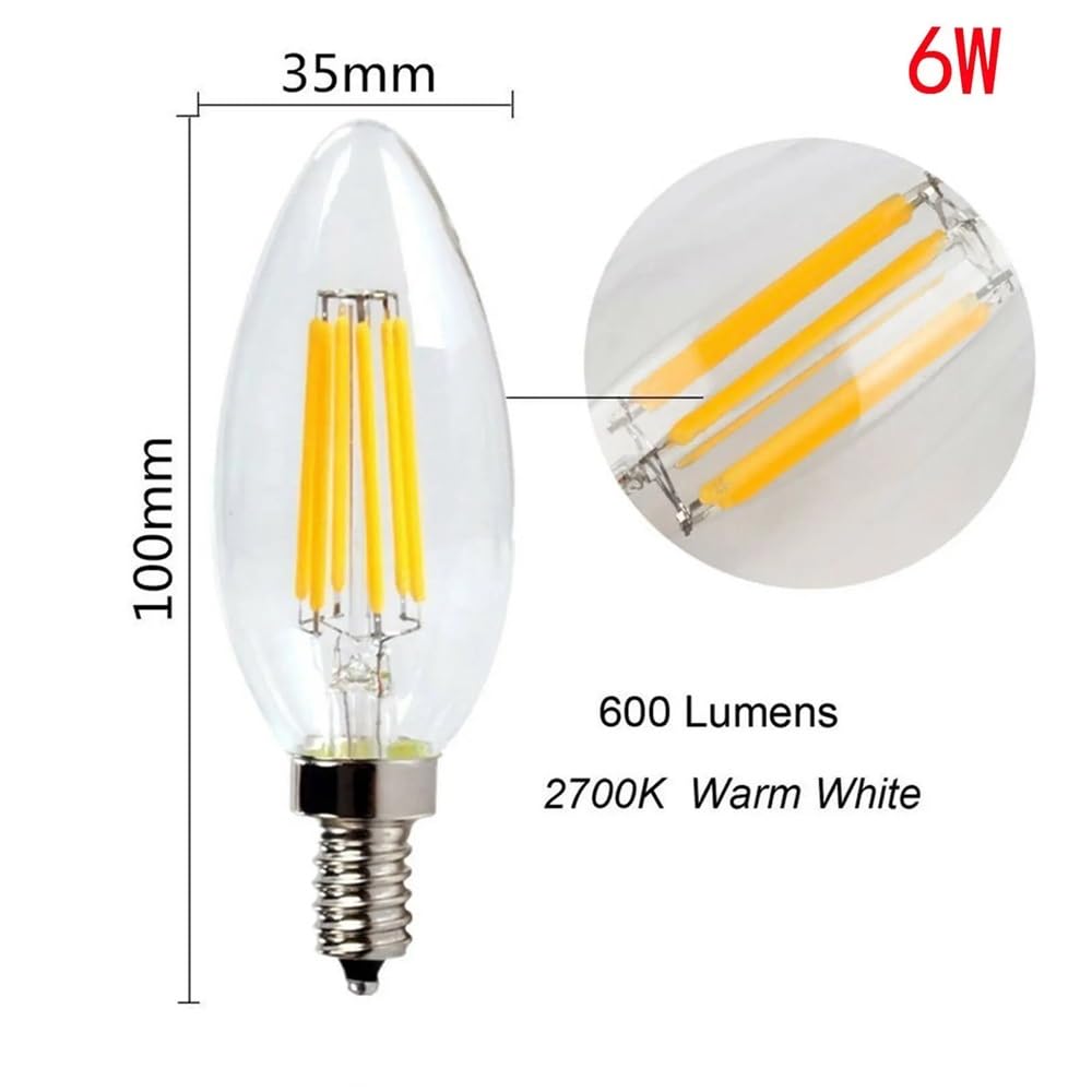 fengyan Casa bombillas 10pcs AC220-240V Retro 2W 4W 6W LED Bulbo de filamento DIRIGIÓ Bombillas E14 Lámpara de cubierta de vidrio ahorro de energía for la decoración de barra de oficina en casa Famili